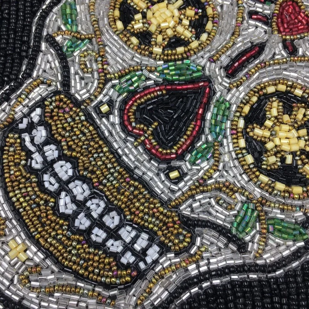 Nicole Miller Beaded Sugar Skull Heart Roses Table Runner Halloween Centerpiece